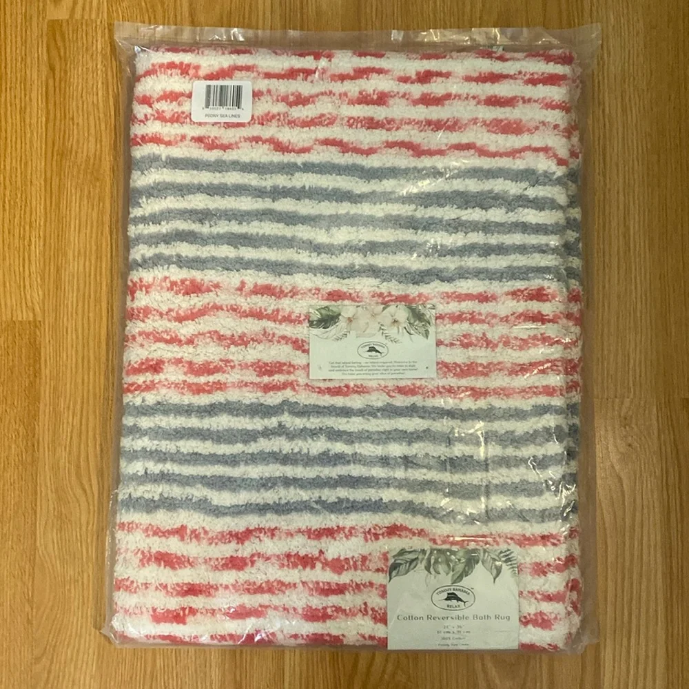 NEW Tommy Bahama Bath Mat Peony Sea Lines 100% Cotton 24” x 36”